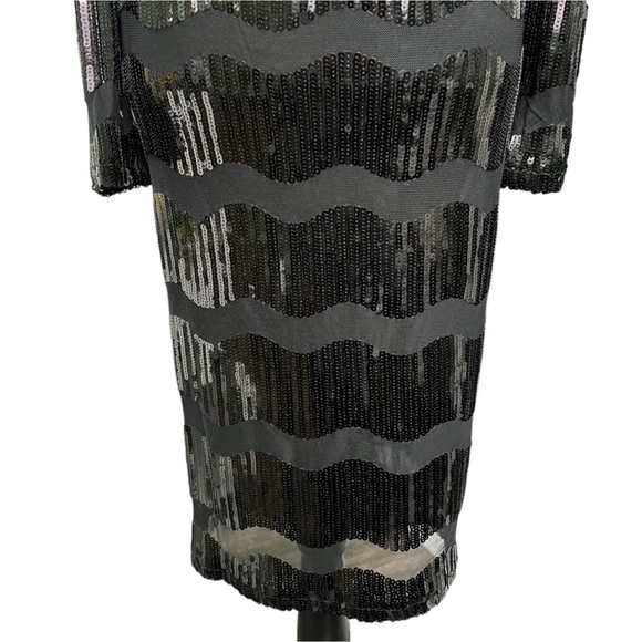 Anthro NANETTE LEPORE Black Wavy Sequin Striped Long Sleeve Dress - Picture 11 of 16